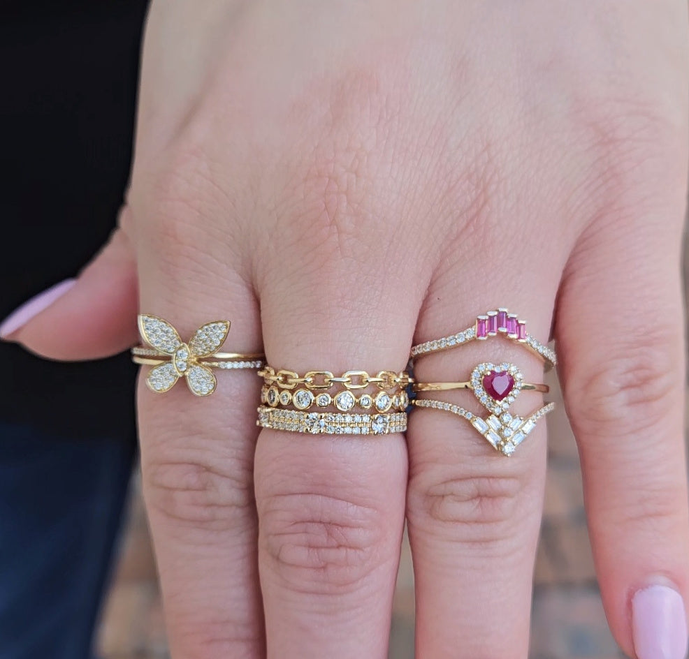 Color Stone and Diamond Heart Ring