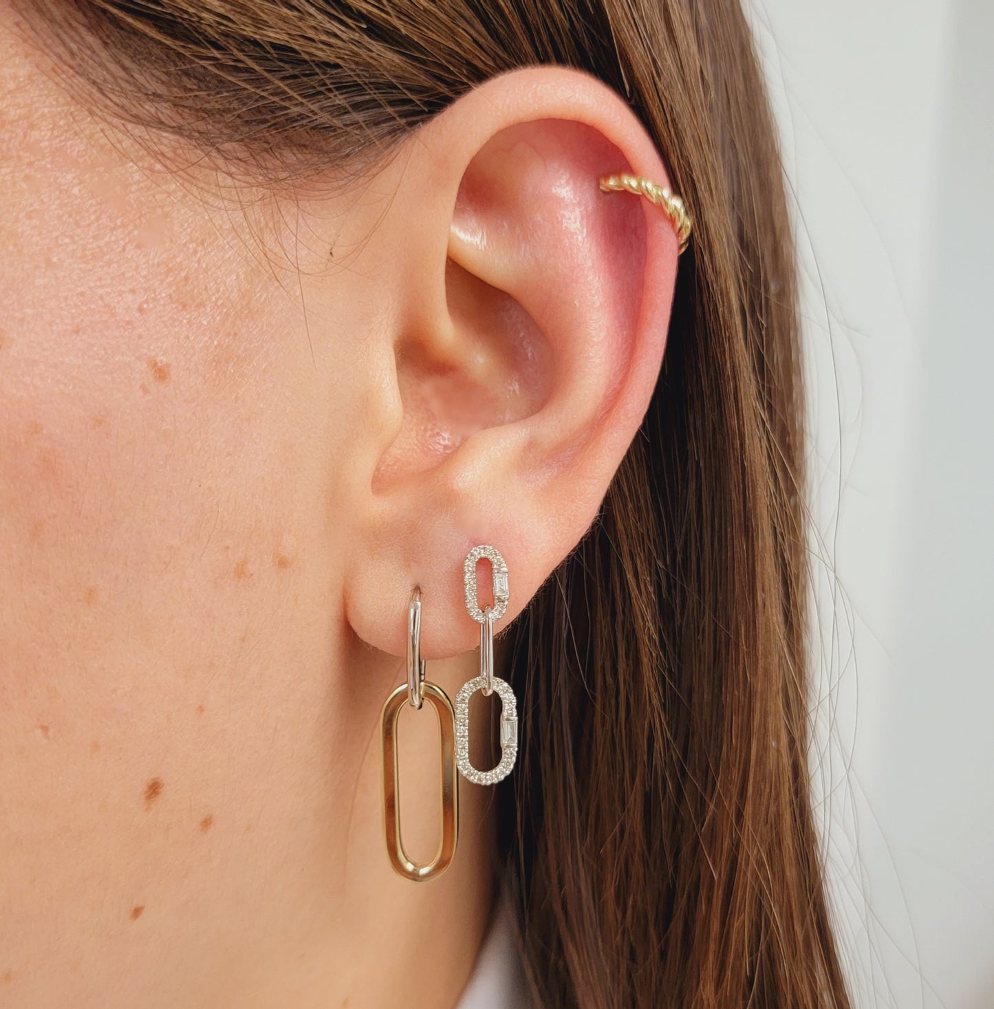 Diamond Paperclip Dangle Earrings