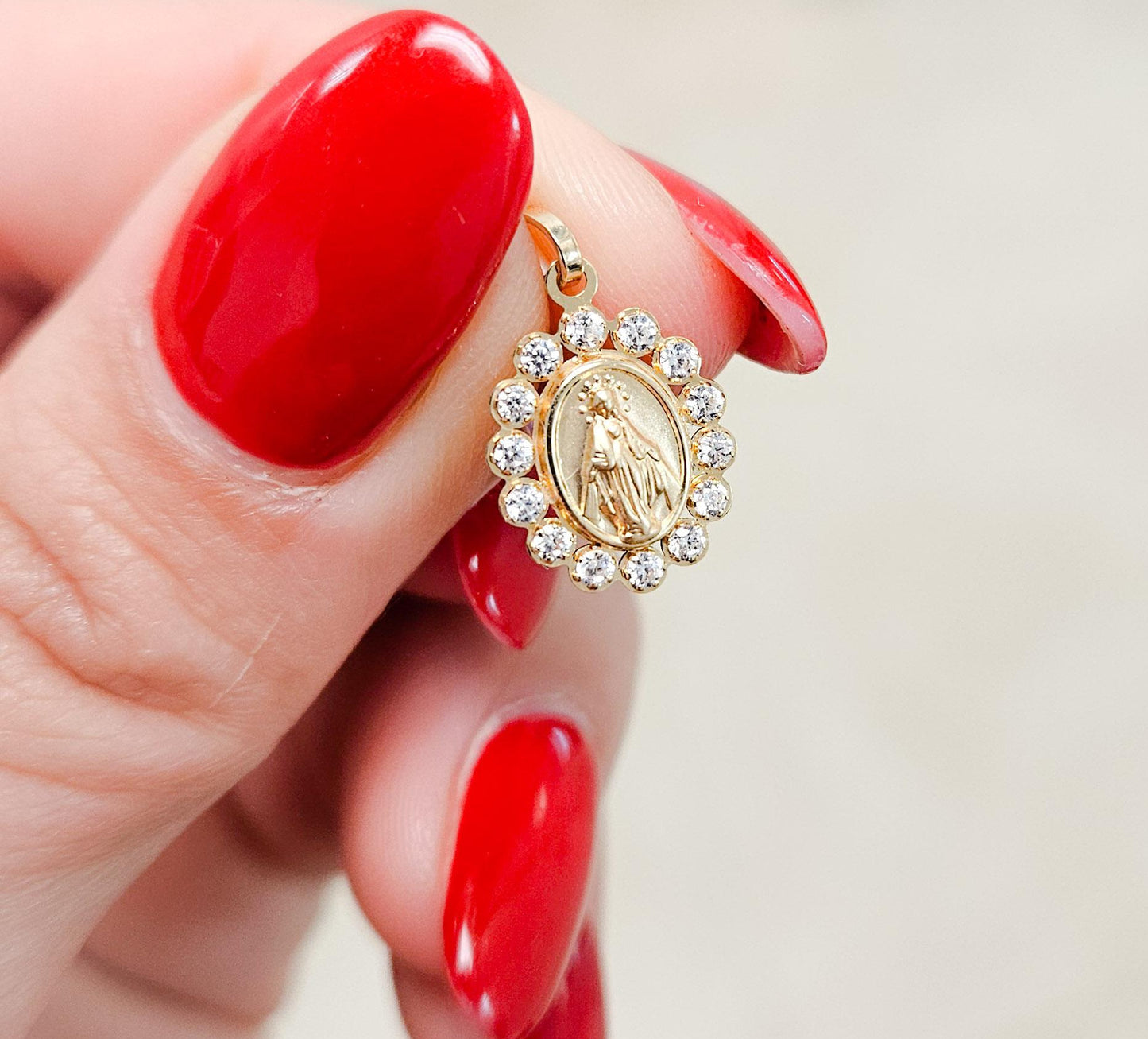 Embellished Miraculous Medal Pendant with Cubic Zirconia