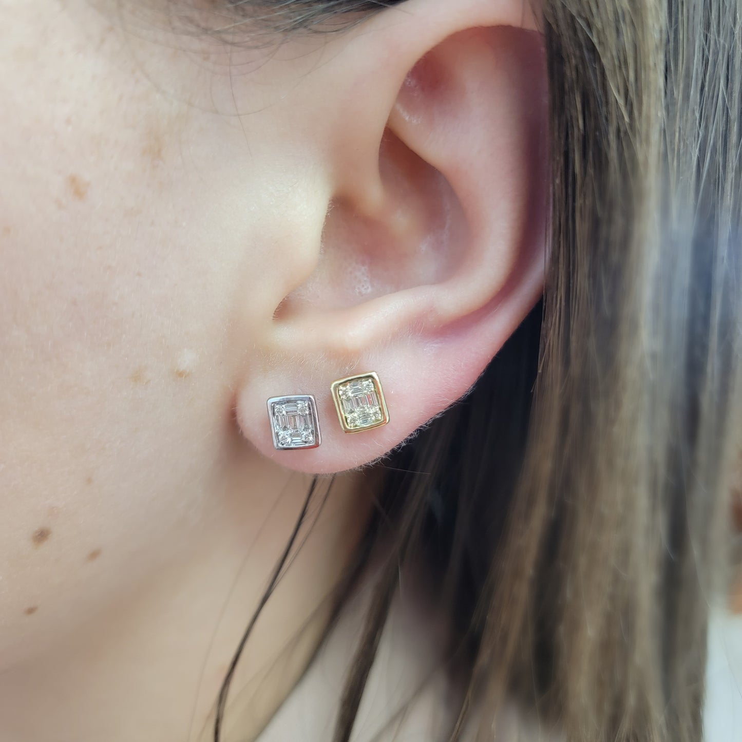 Diamond Square Mosaic Baguette Earrings