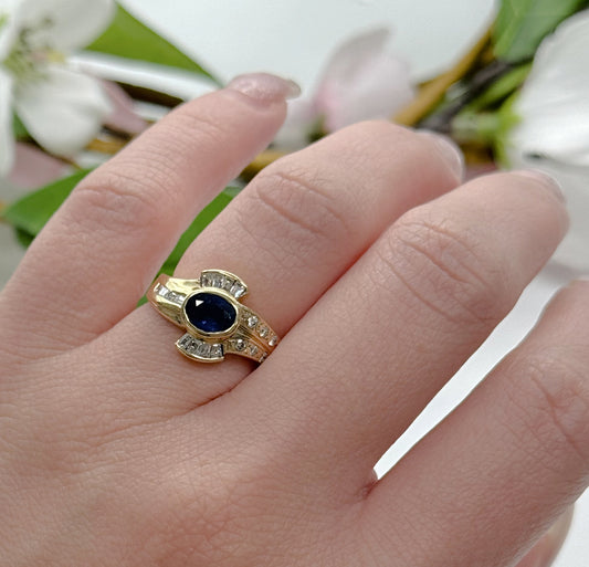 14K Yellow Gold Blue Sapphire & Diamond Peacock Ring