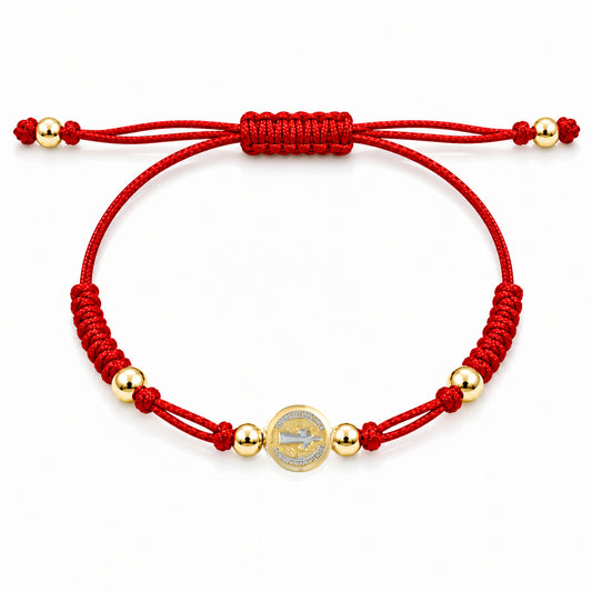 Two Tone Gold Miniature St Benedict Medal Macrame Bracelet