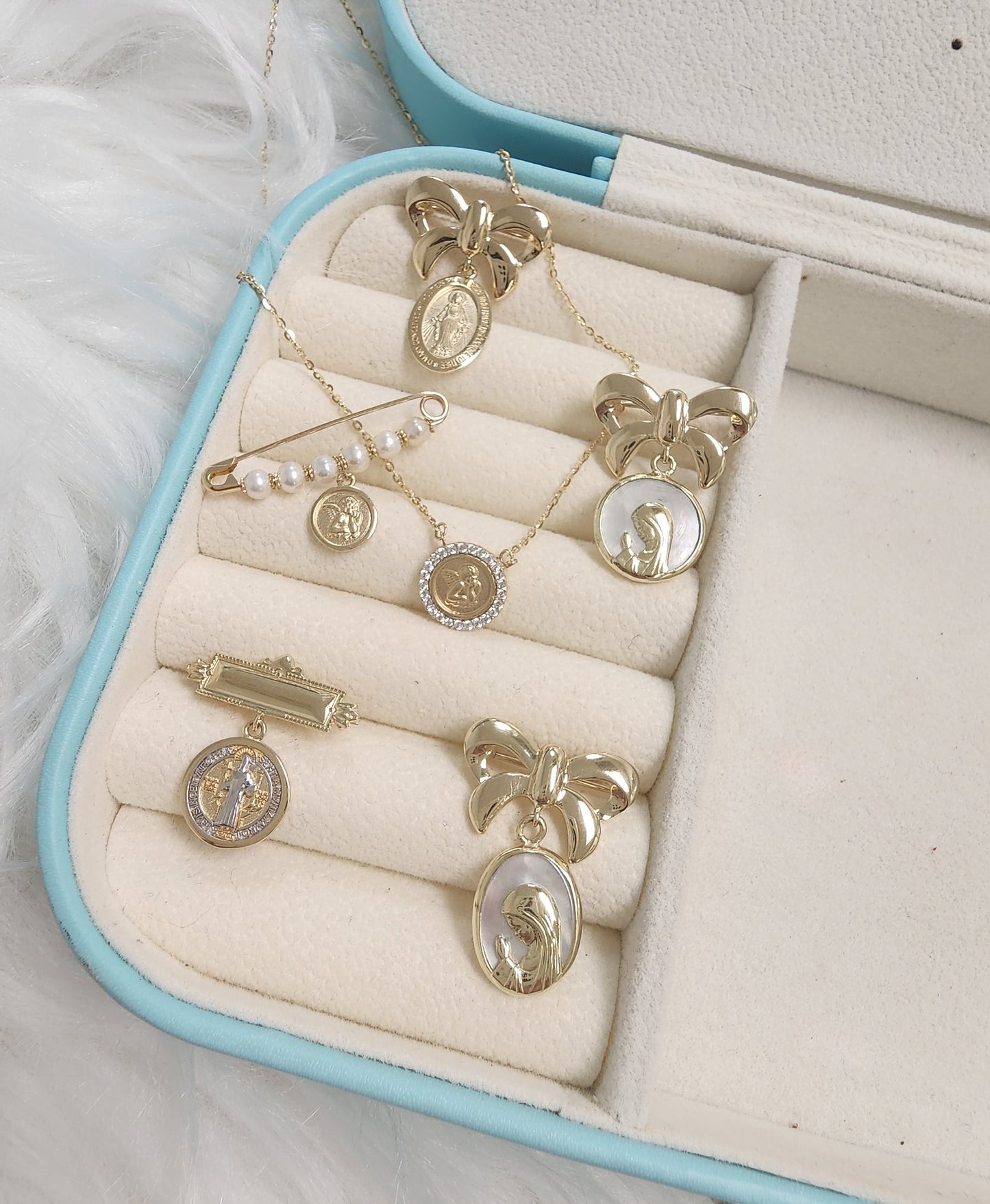 12MM St Benedict Medal on Engravable Baby Pin 14K Gold