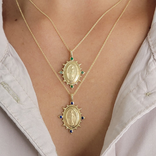 Color Stone Compass Rose Beaded Miraculous Medal