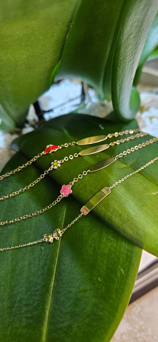 Engravable Baby ID Bracelet with Enamel Daisy Charm