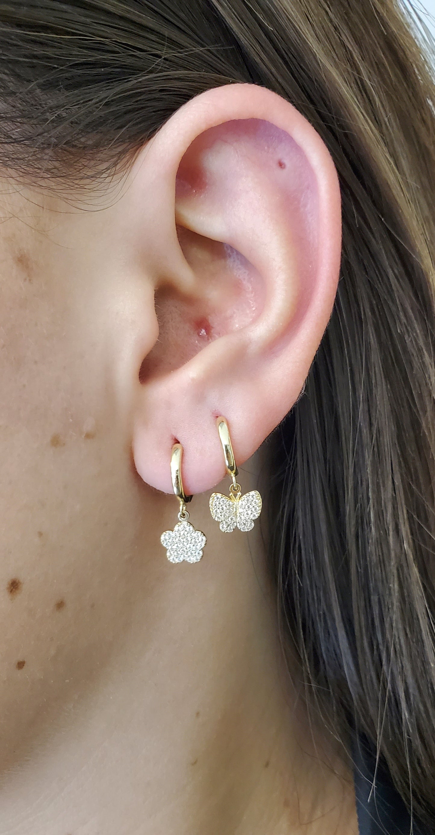 14K Gold Huggies with Butterfly
