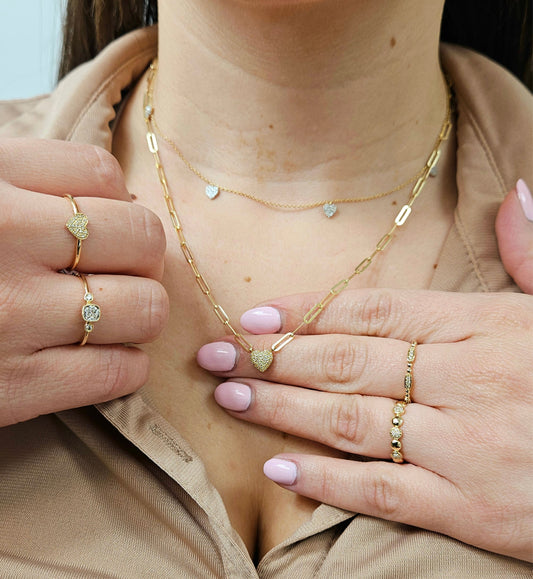 Diamond Accented Puff Heart Pendant On Paperclip Necklace