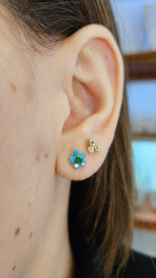 14K Gold Trio Besel CZ baby earring