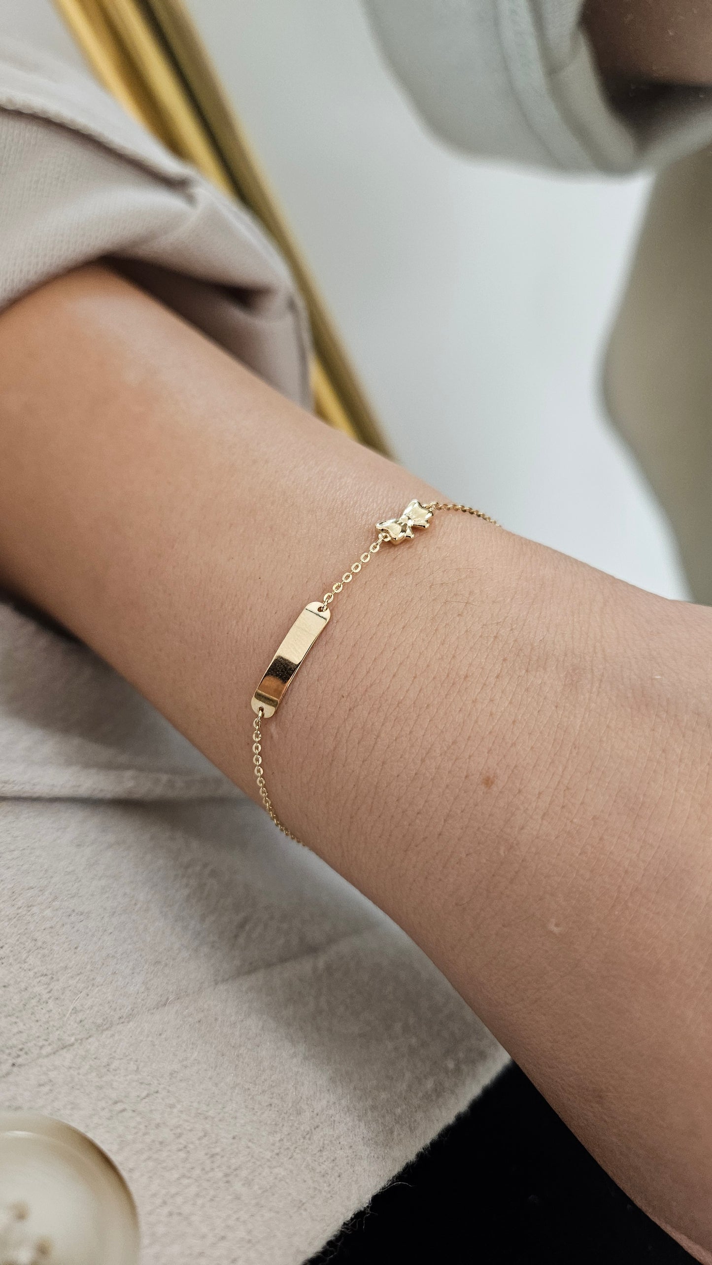 Baby ID Bracelet with Bow 14K Gold