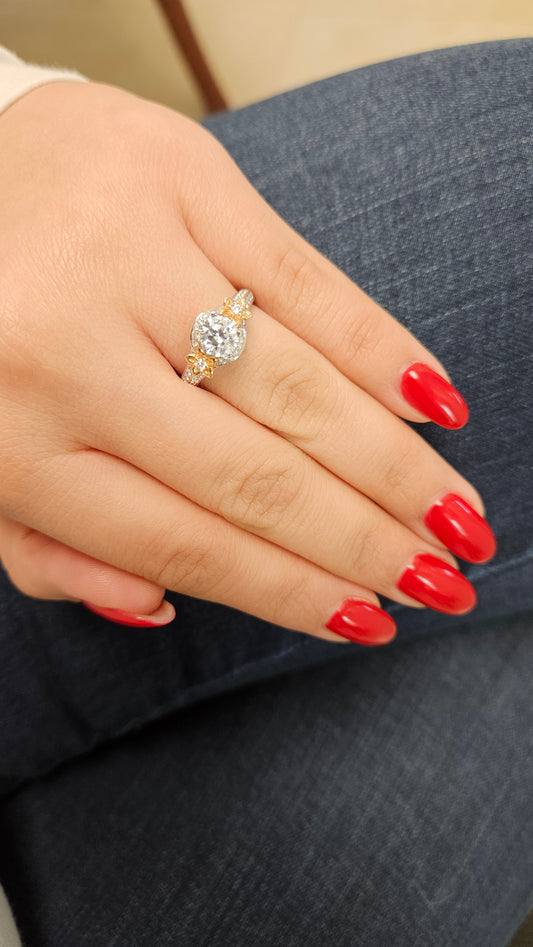 Secret Garden Pink Daisies Diamond Engagement Ring 18K White & Rose Gold