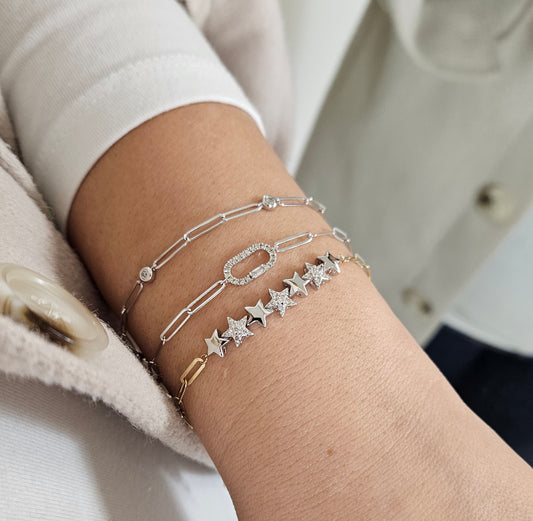 Diamond Bezel Paperclip Bracelet
