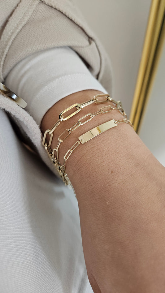 Engravable ID Plate on Paper Clip Link Chain Bracelet