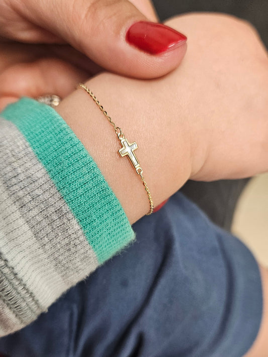 Mother of Pearl Mini Cross Bracelet