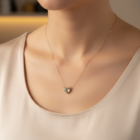 Heart Amethyst/Blue Topaz Gemstone Rope Halo Solitaire Necklace