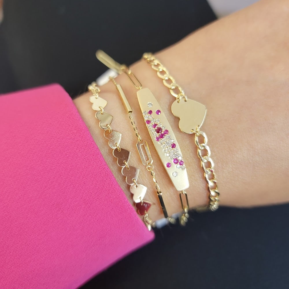 Heart Charm on Curbed Link Bracelet 14K Gold