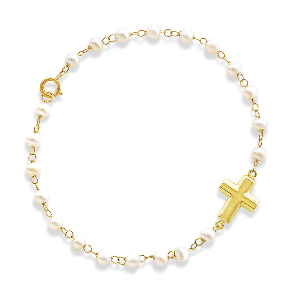 Wired Cross Charm Pearl Bracelet