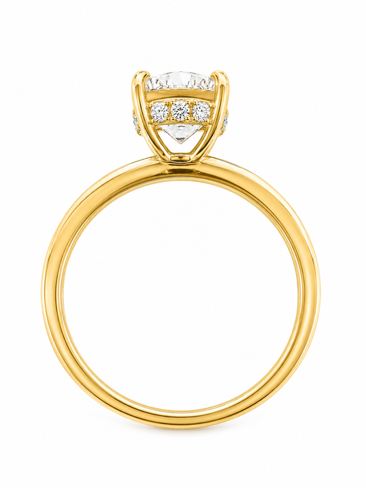 14K Yellow Gold 1.07 CT Lab Grown Round Diamond Hidden Halo Solitaire Engagement Ring