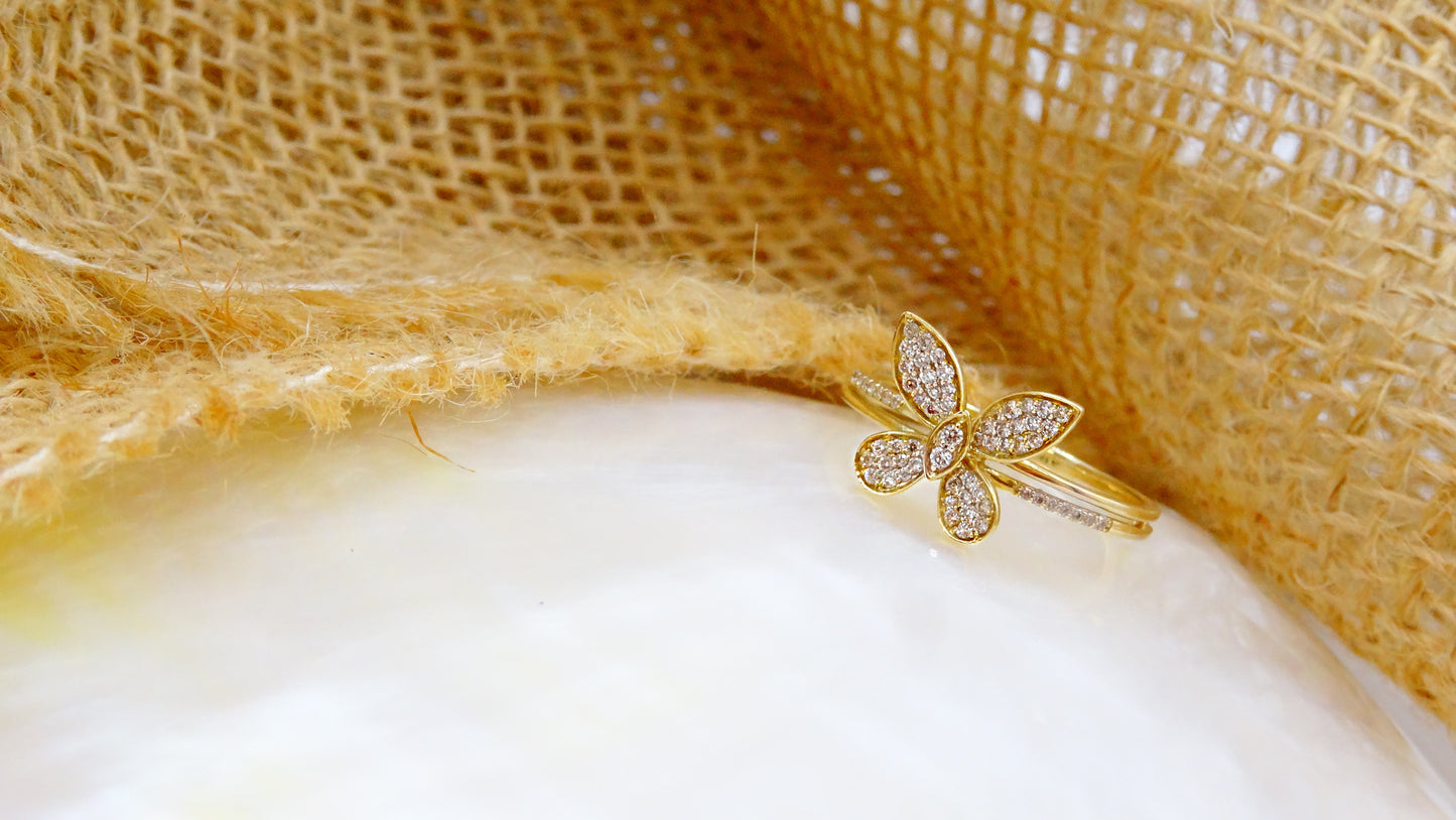 14K Gold Diamond Butterfly Ring