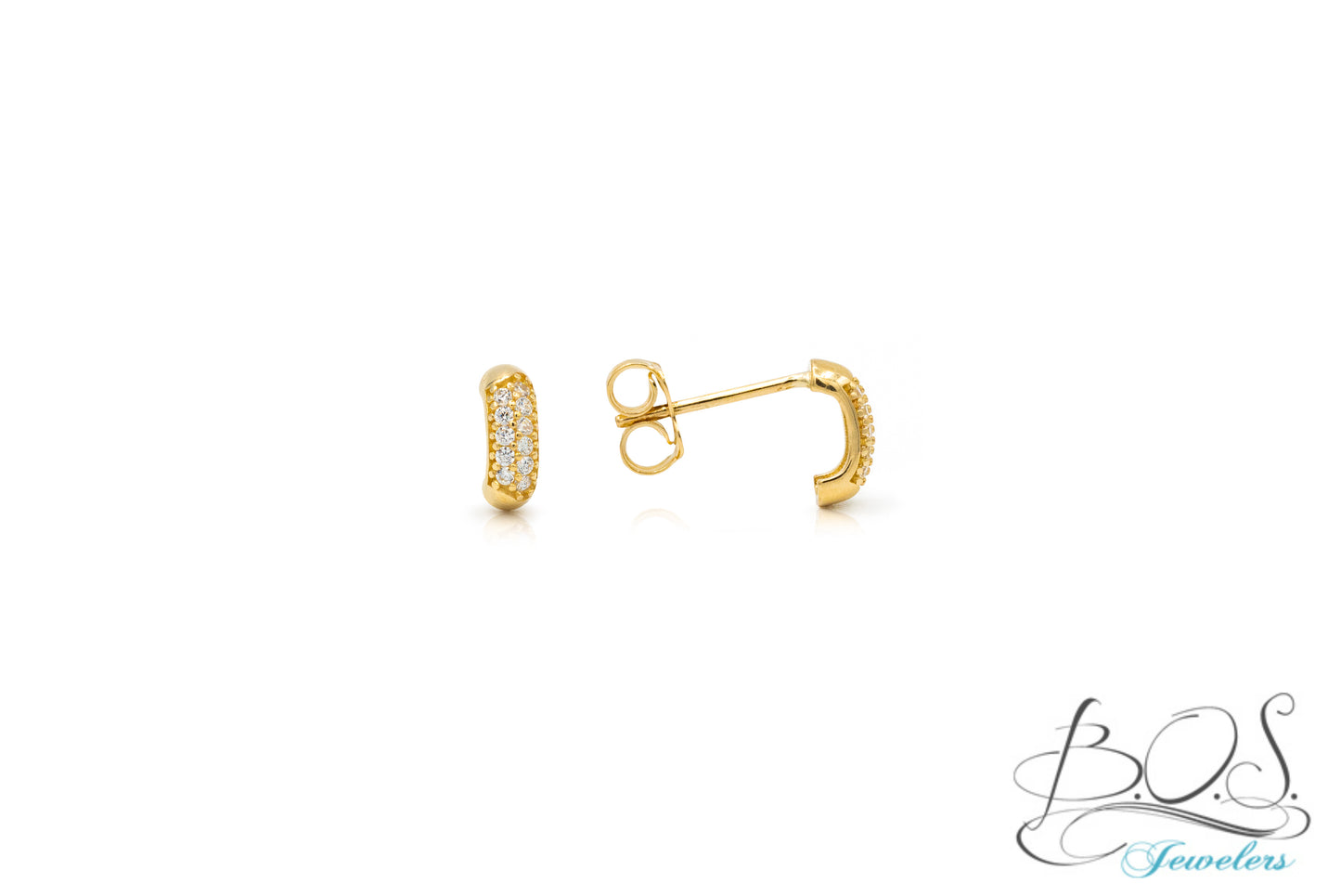 14k Gold Miniature CZ Curved Bar Earring