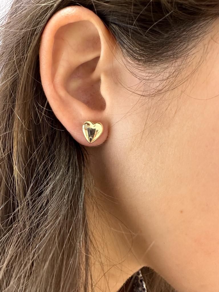 Puff Heart Stud Earrings 14K Yellow Gold