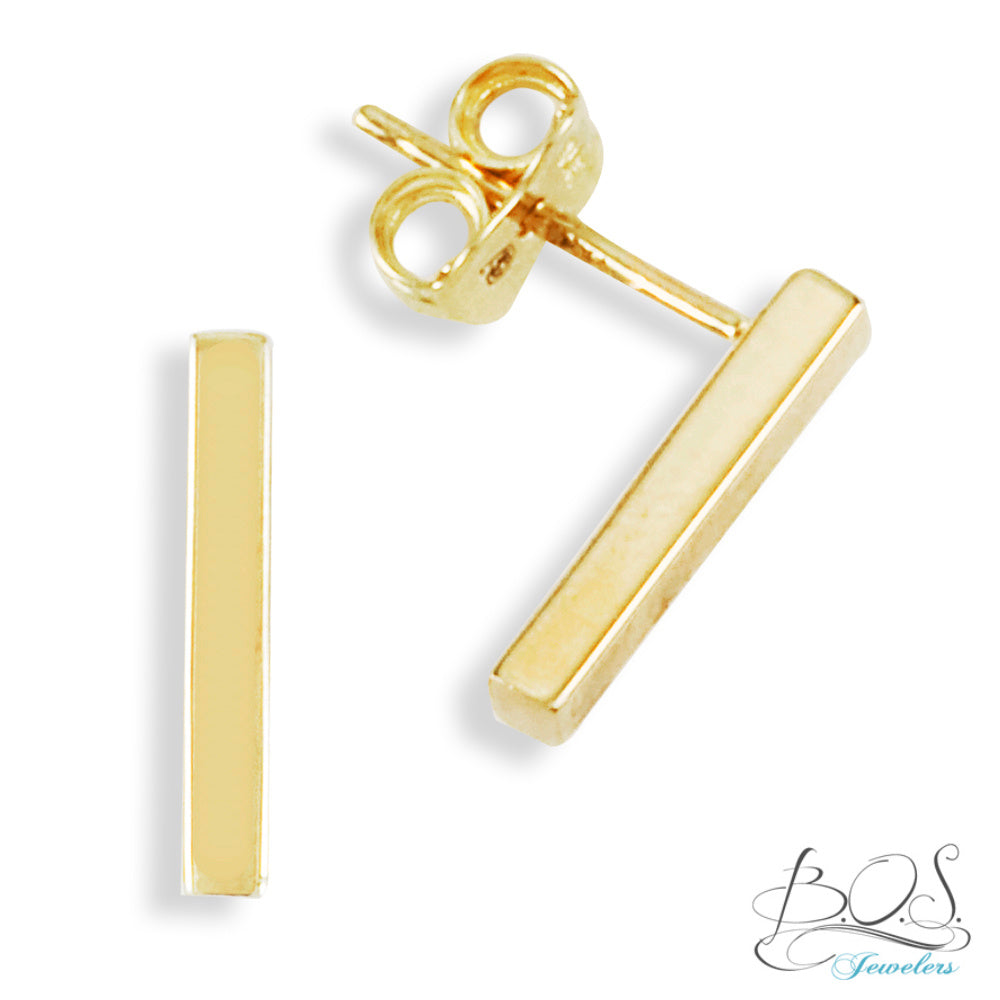 14K Gold Bar Earring
