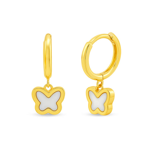 Mini Mother of Pearl Butterfly Dangle Hoop Earrings