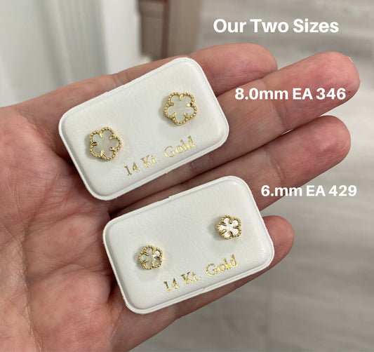 Beaded Border Mother of Pearl Flower Earrings-6.0mm