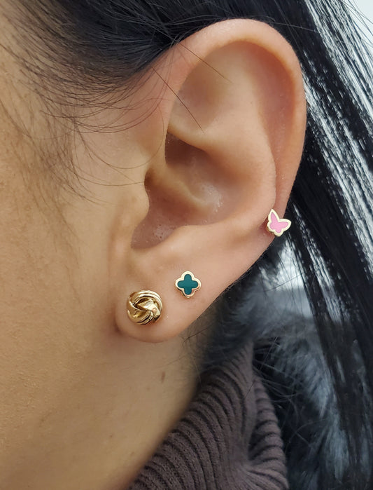 Mini Green Enamel Clover Stud Earrings