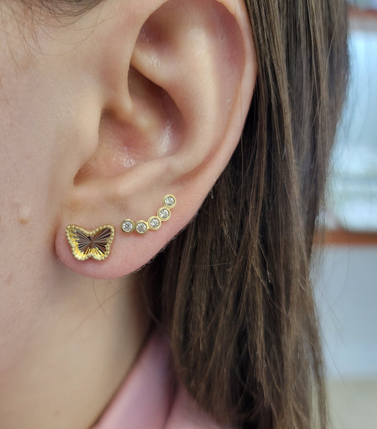 Radiant Gold Beaded Butterfly Earrings and Necklace Gift Jewelry Set 14K Yellow Gold