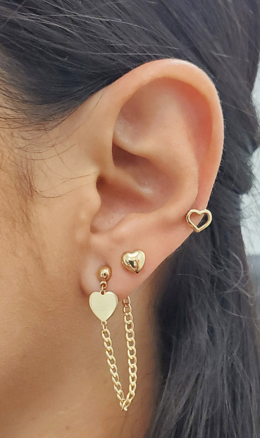 Heart Dangling Curve Link Chain Earrings
