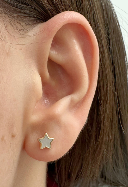 Fine Bezel Star Mother of Pearl Stud Earrings