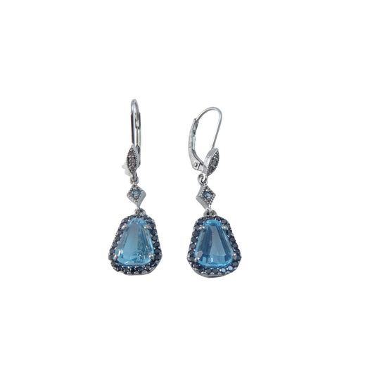 Black Diamond and Blue Topaz Earrings