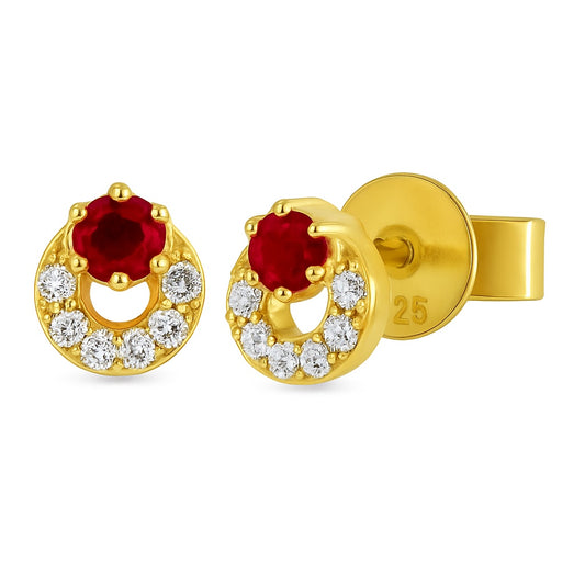 Color Stone and Diamond Circle Earrings