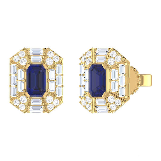 Color Stone & Diamond Cluster Earrings