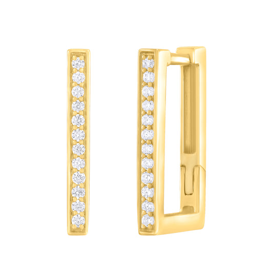 Thin Rectangular Diamond Pave Hoop Earrings
