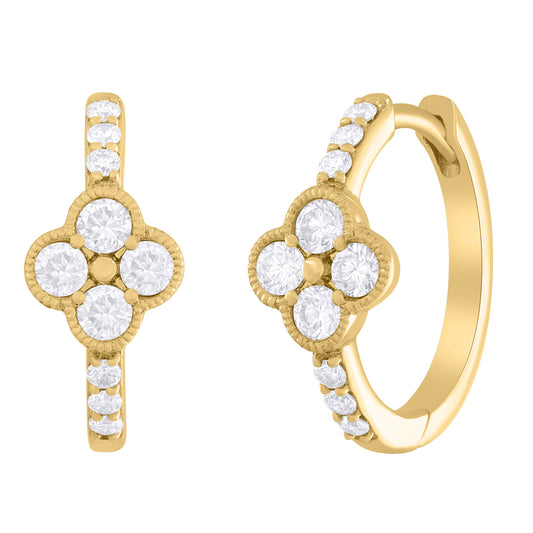 Beaded Diamond Clover Huggie Hoop Earrings