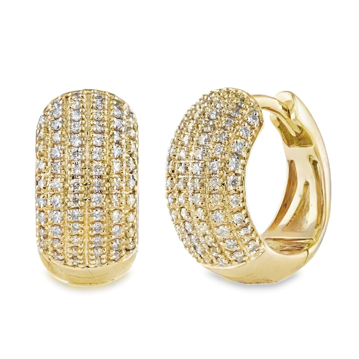 Timeless Sparkle: 14K Gold Dome Pave Diamond Huggie Earrings