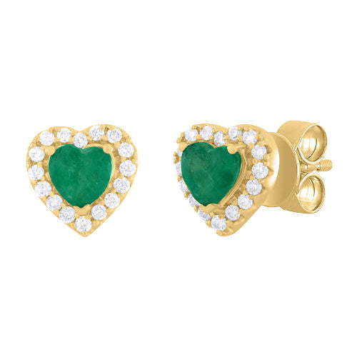 14K Gold Diamond and Color Stone Heart Shape Earrings