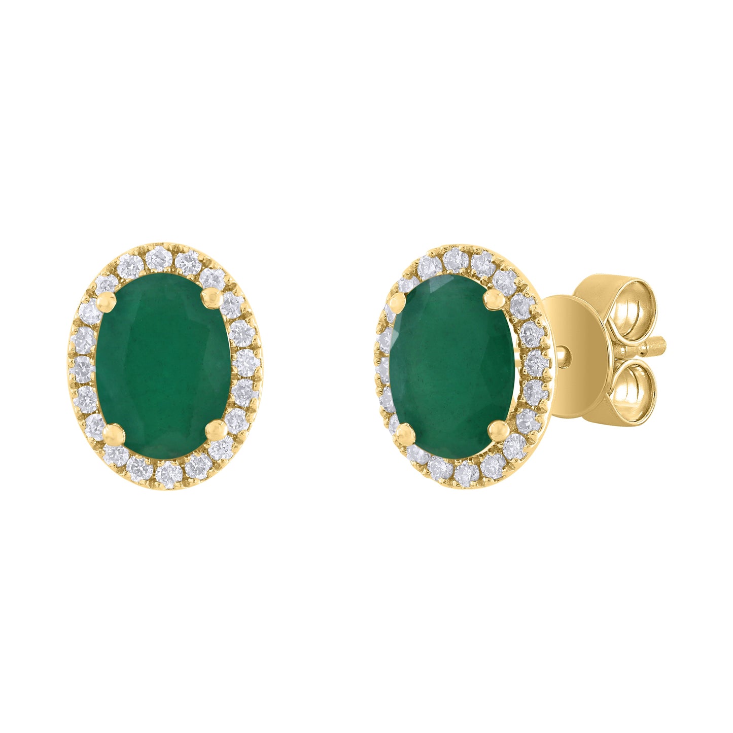 14K Gold Oval Diamond and Color Stone Earrings