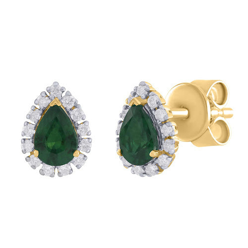 14K Yellow Gold Emerald Pear Shape Drop and Diamond Gift Jewelry Set