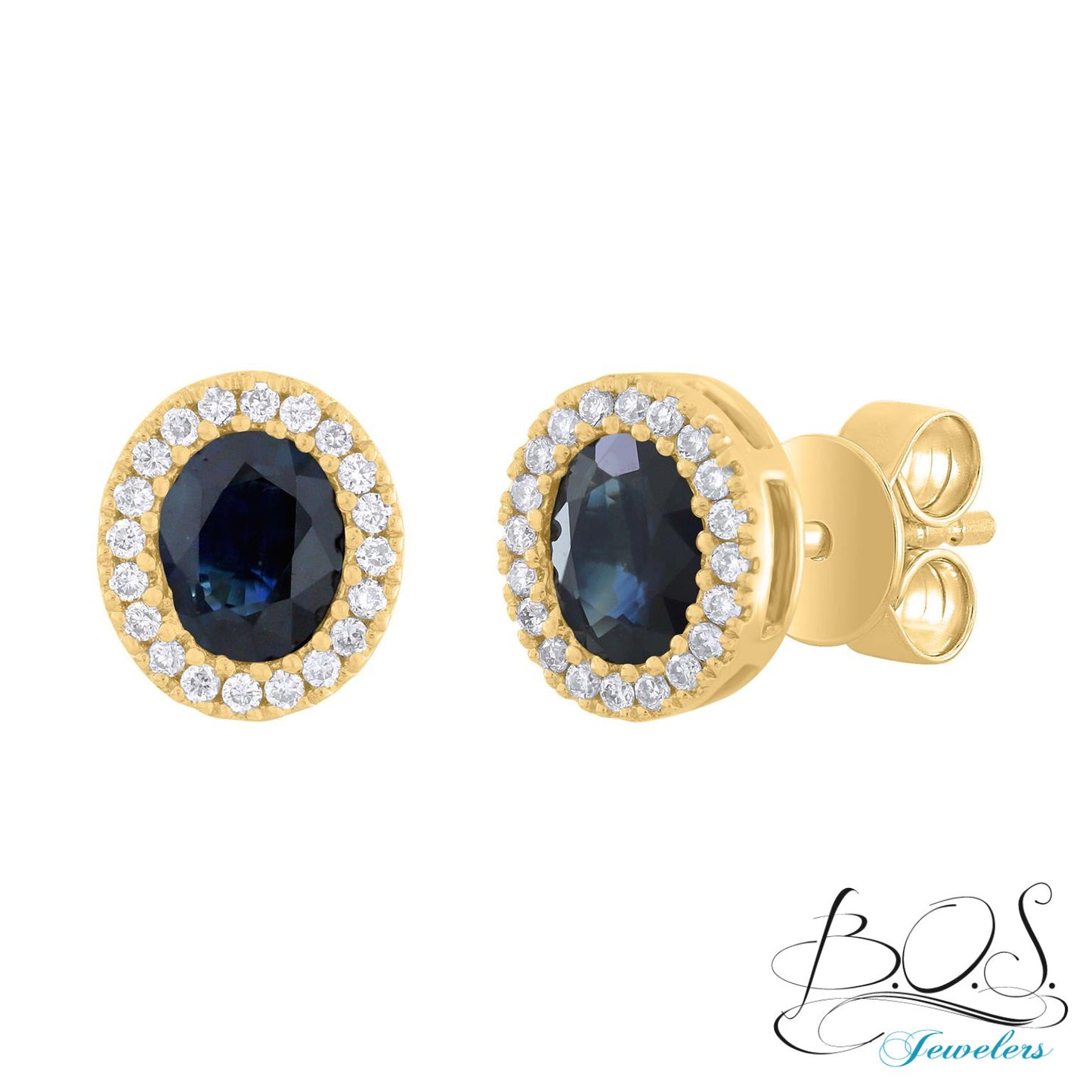14K Gold Oval Diamond and Color Stone Earring