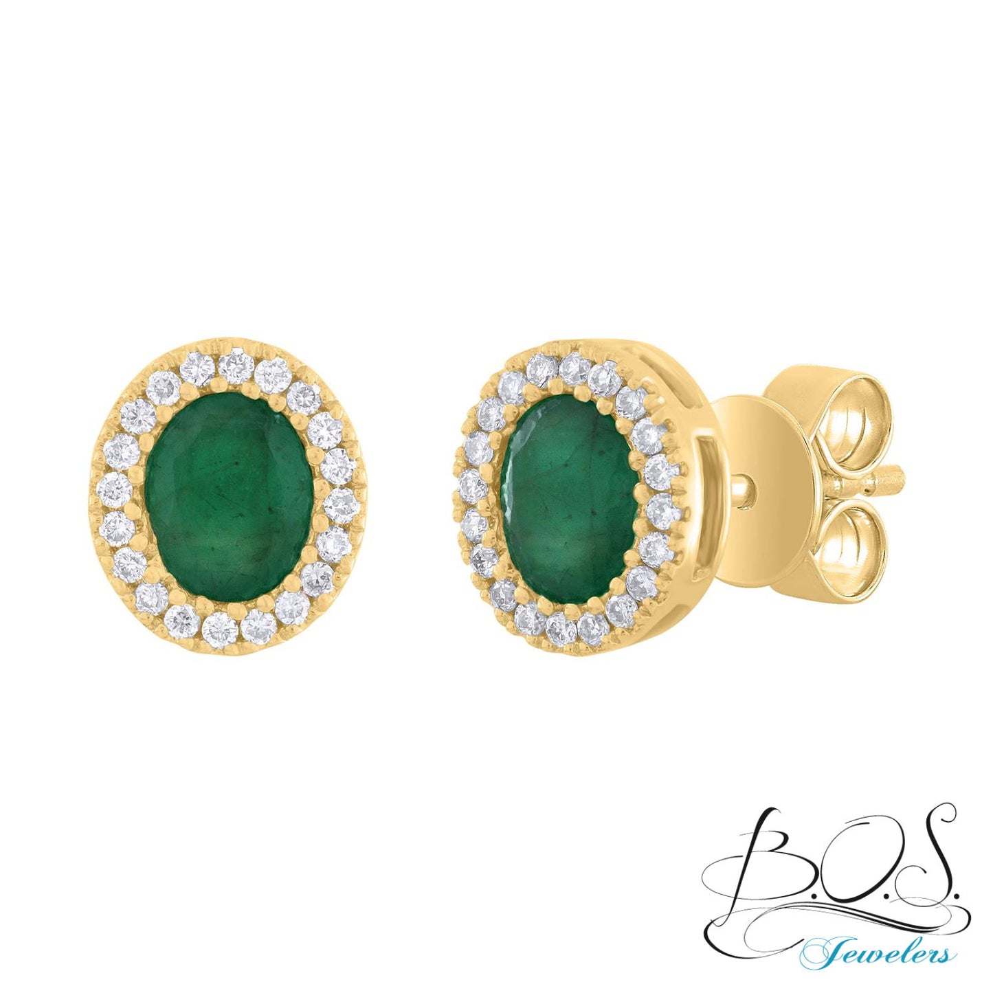 14K Gold Oval Diamond and Color Stone Earring