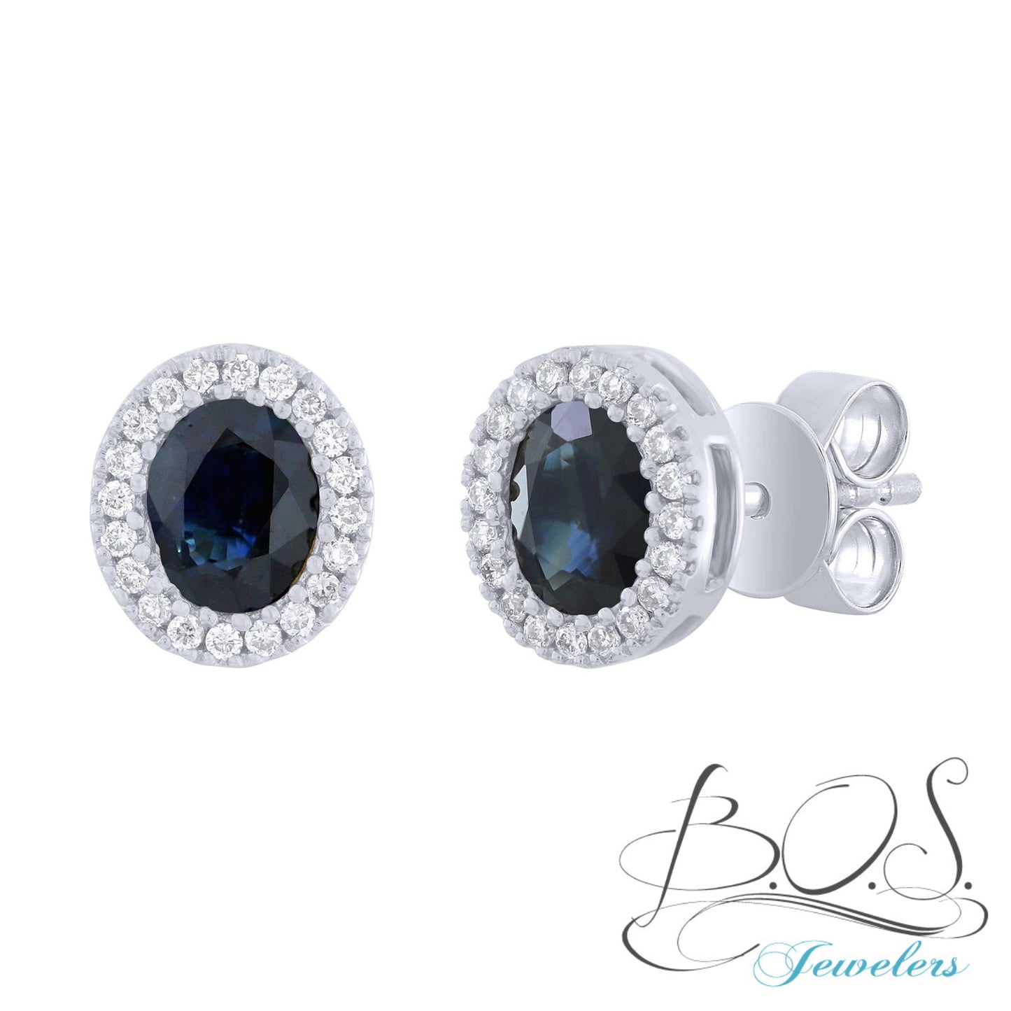 14K Gold Oval Diamond and Color Stone Earring