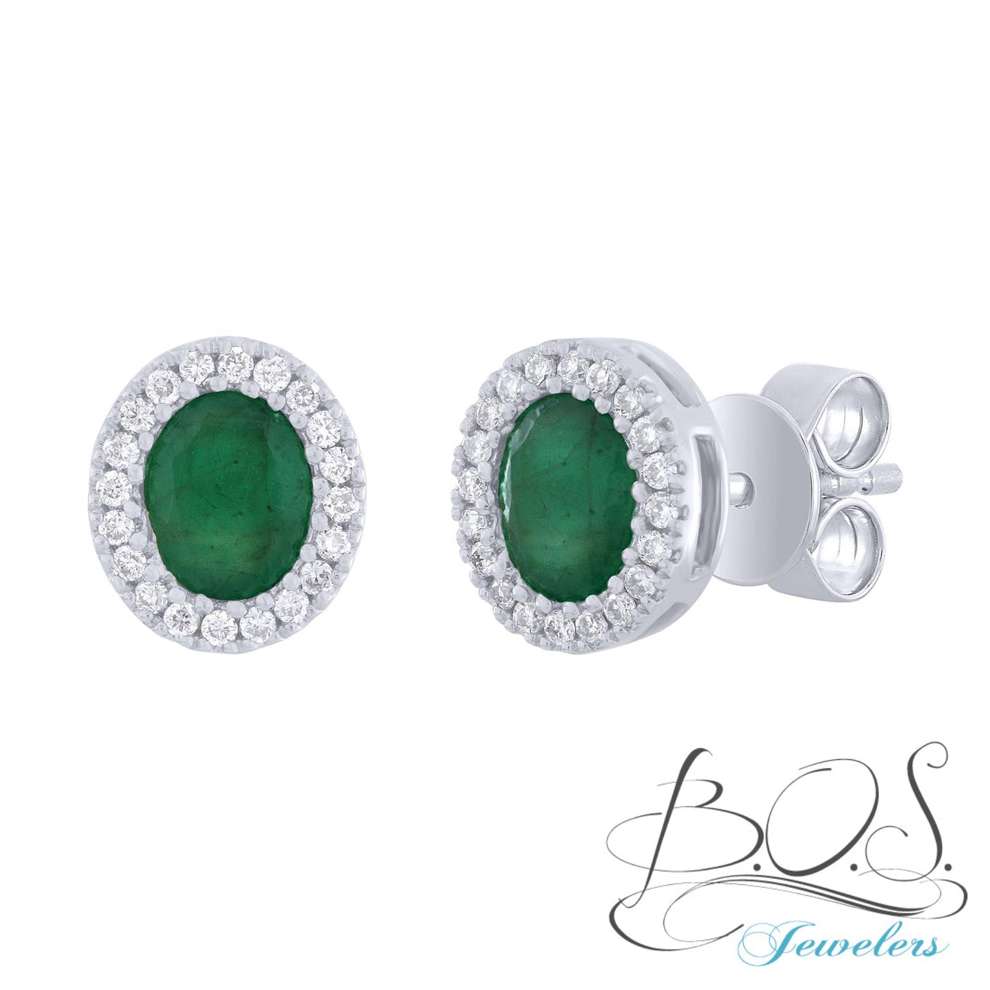 14K Gold Oval Diamond and Color Stone Earring