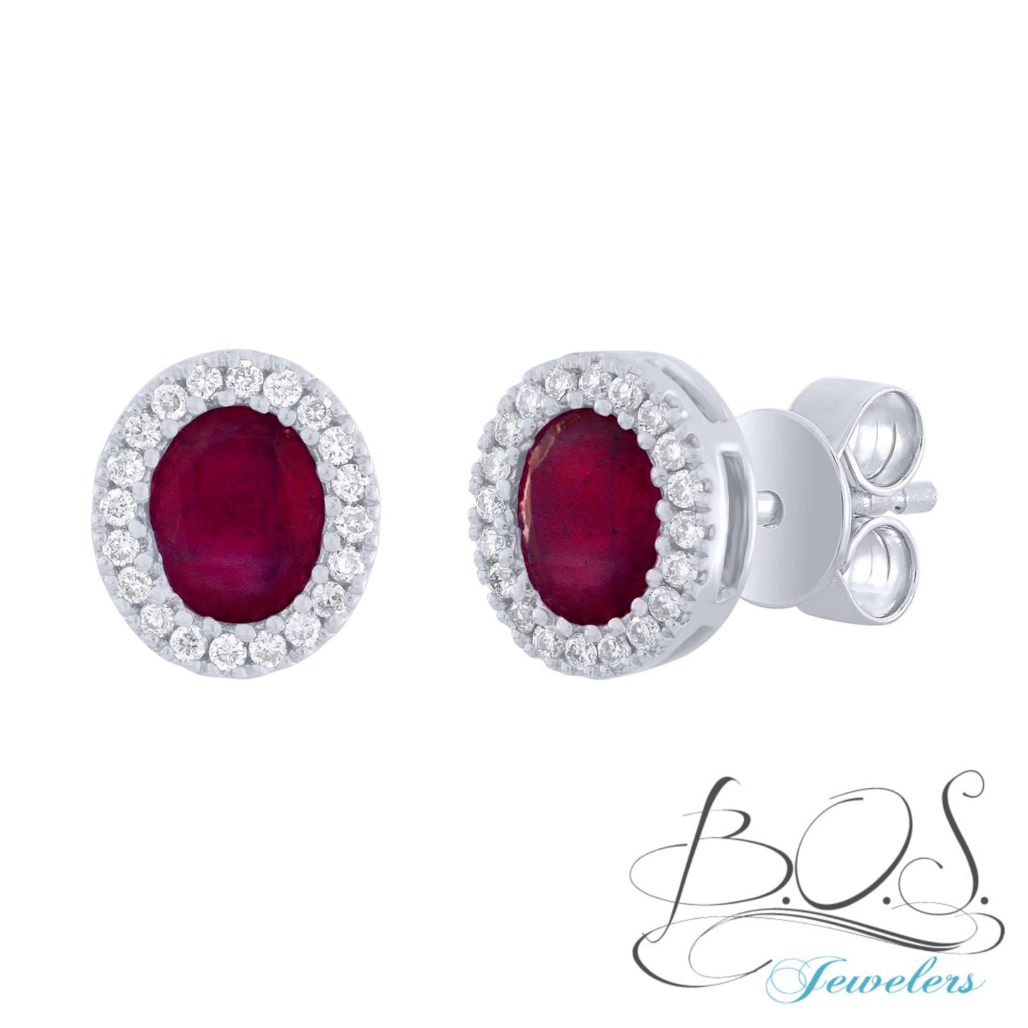 14K Gold Oval Diamond and Color Stone Earring