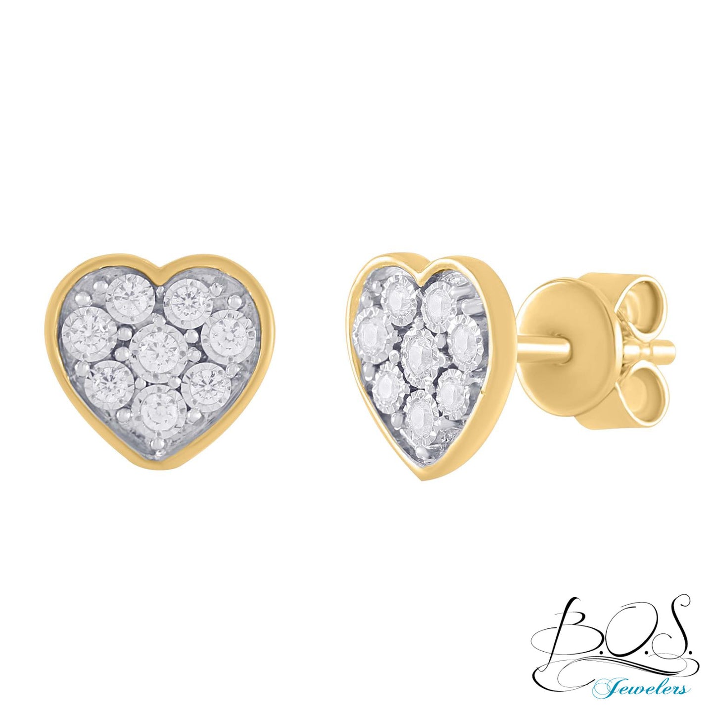 14K Gold Diamond Heart Earrings