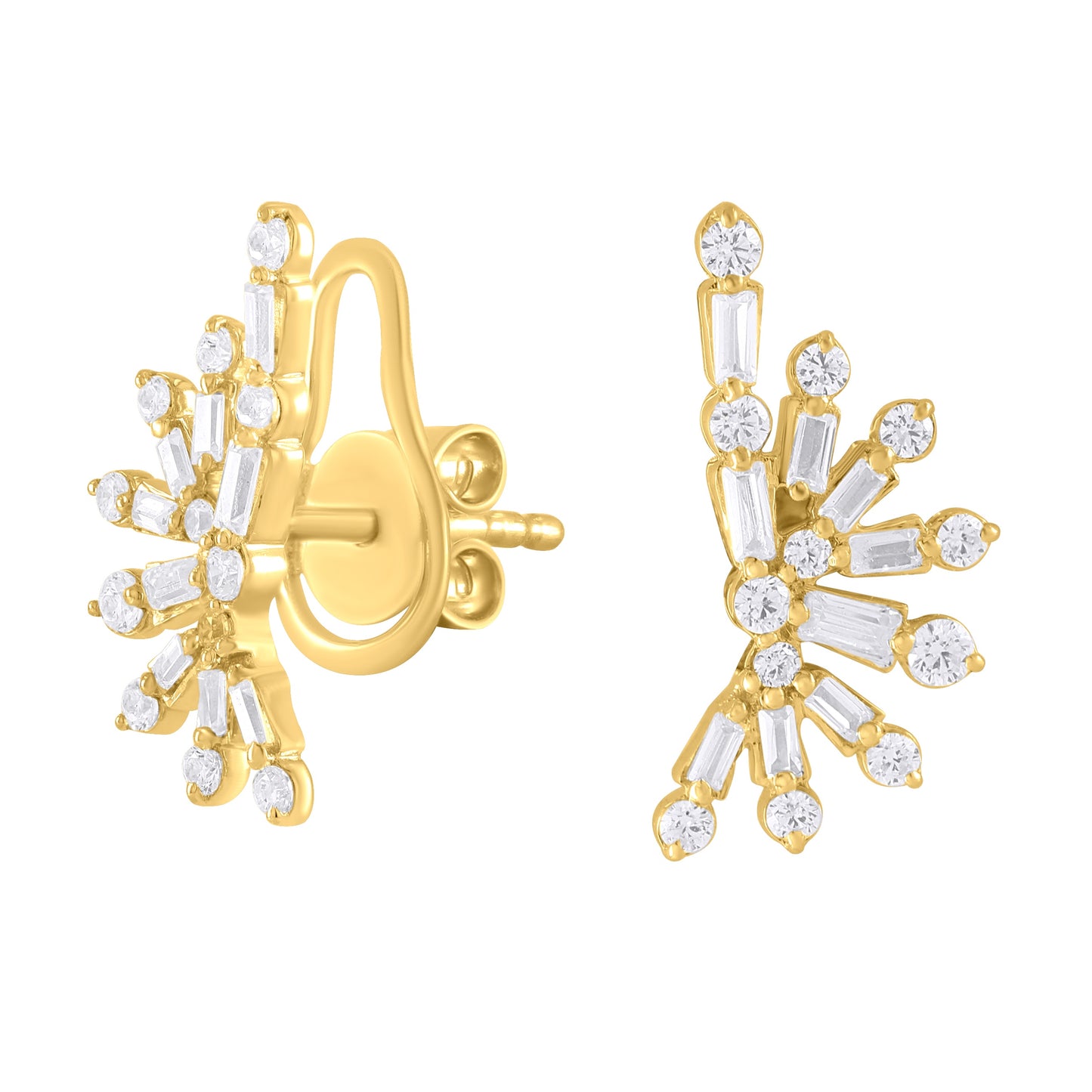 14K Gold Multi Diamond and Baguette Earrings
