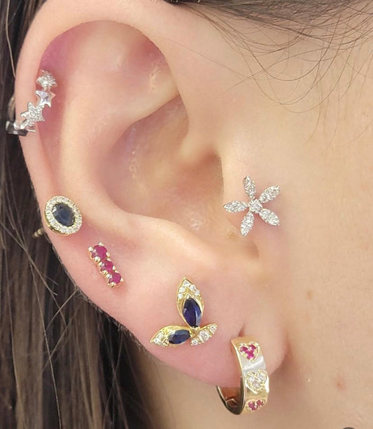 14K Yellow Gold Marquise Diamond and Blue Sapphire Gift Jewelry Set