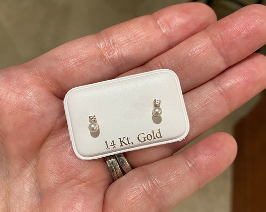 Mini Pearl And CZ Baby Earrings