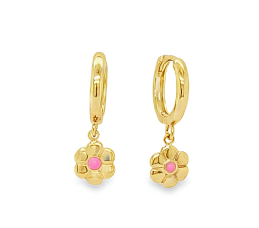 Huggie with Daisy Flower Pink Enamel Center